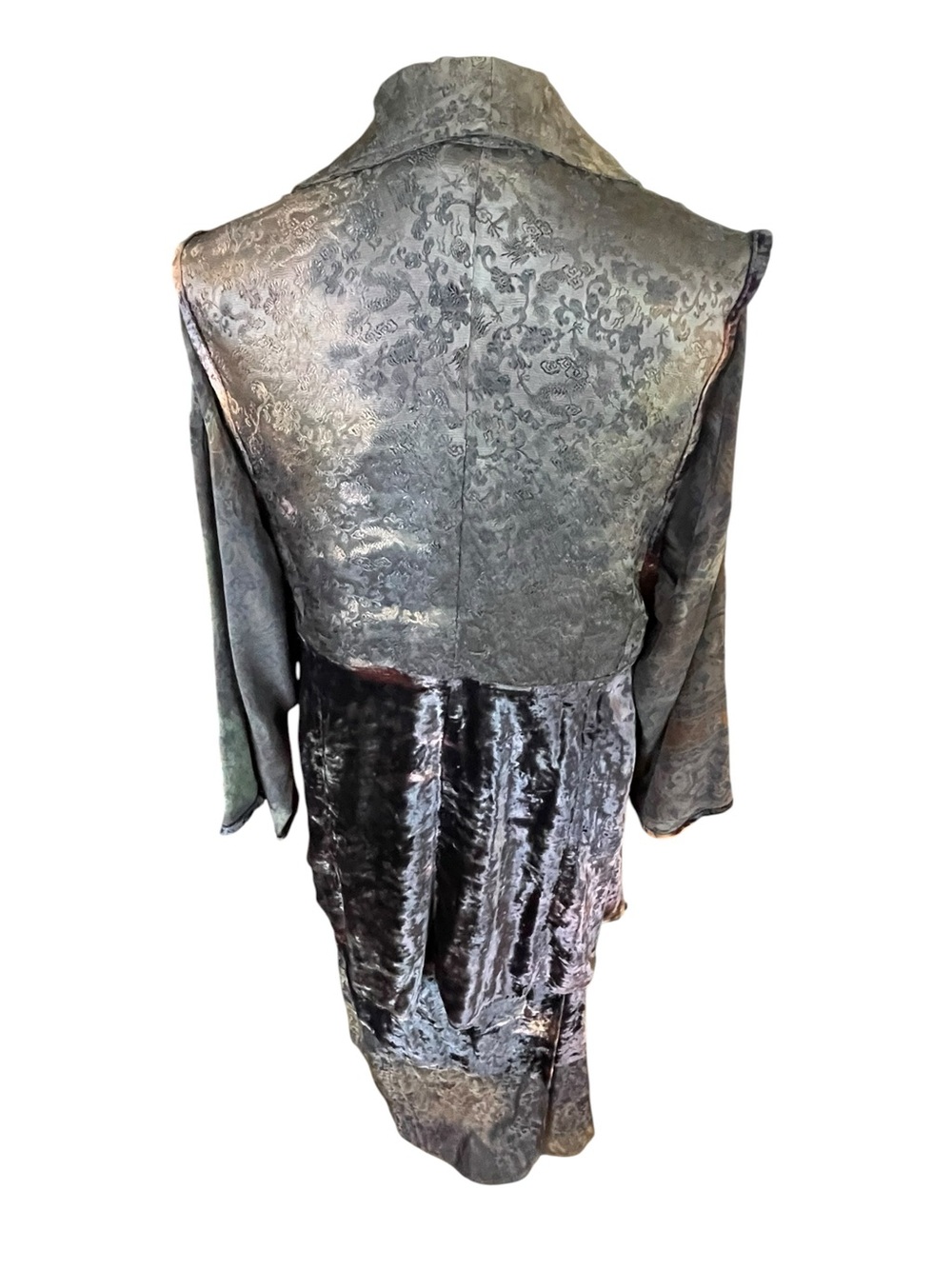 URU Vintage Iridescent Velvet Brocade Vest Long Sleeve Silk Blouse & Maxi Skirt - Picture 2 of 16